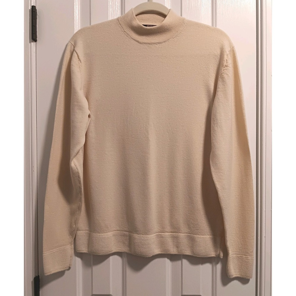 Murano Women Soft 100% Wool Mock Neck Sweater Yellow Size Large Pullover